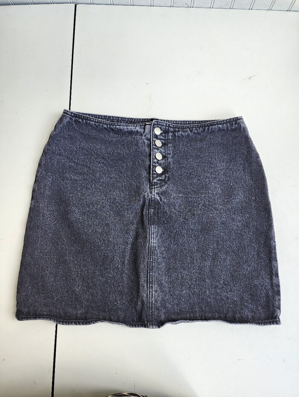 Jackie Blue Black Denim Mini Skirt Women’s 100% Cotton Butron Fly Sz 12